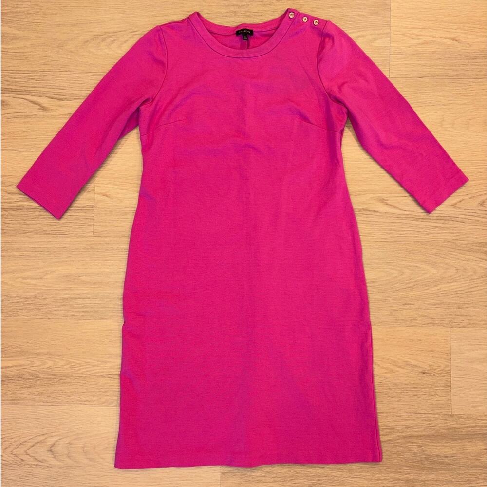 Talbots thick 3/4 sleeve pink dress with gold button detail midi womens size 10